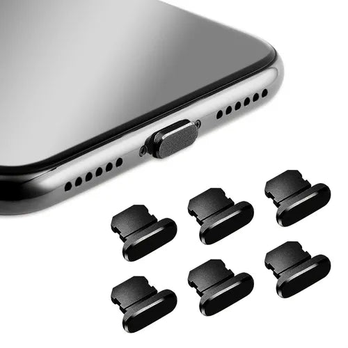 6pcs Phone Dust Plug For Phone Charging Hole Set Aluminum Alloy Anti Dust Charging Port Cap Cover Protection Plug Accessories For IPhone (Black)