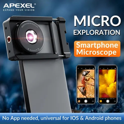 APEXEL HD 50X 微距显微镜镜头带 CPL 滤镜 6 LED 补光灯通用手机夹适用于所有 iPhone Android 智能手机