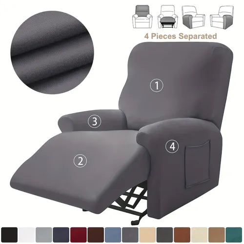 4pcs/set Stretch Spandex Sofa Cover Recliner Cover, Furniture Protector With Elastic Bottom, Recliner Chair Cover With Side Pocket