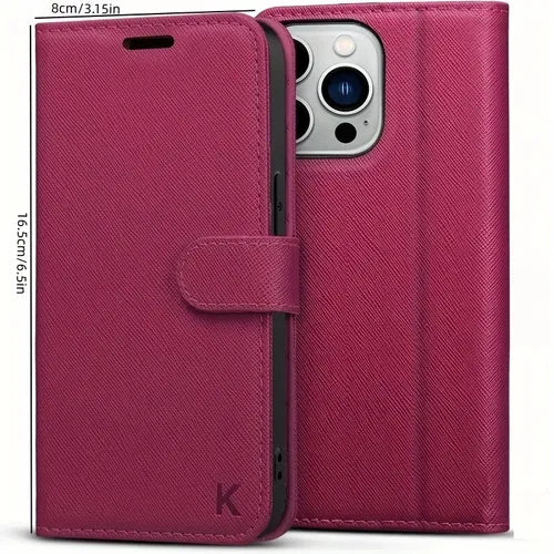 Flip Cover Case For IPhone 13 Pro Max (Magenta) Wallet Case Supports Wireless Charging