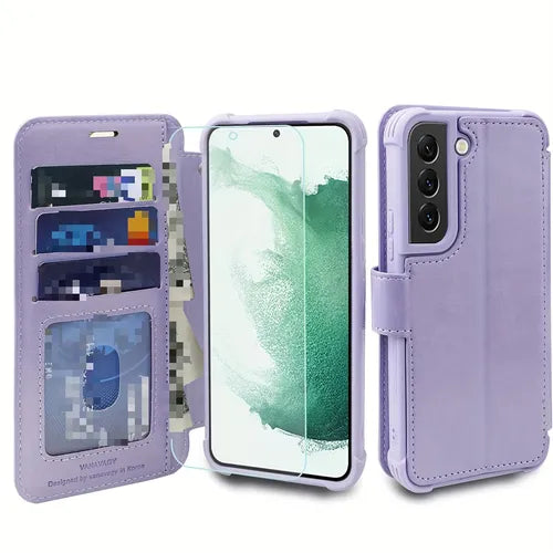 Galaxy S22+ Plus 5G 钱包式手机壳男女款,适用于 Galaxy S22+ Plus 翻盖皮革手机壳支持无线充电带卡夹和腕带