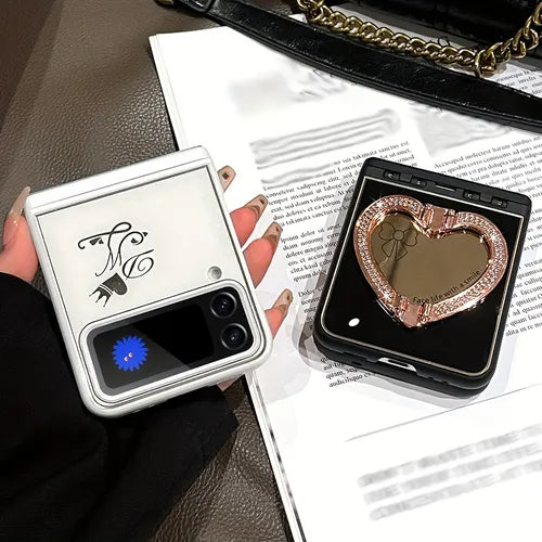 Mirror Heart Love Bling 水钻设计手机保护壳折叠支架适用于三星 Z Flip3