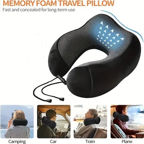 1pc U-shaped Pillow Memory Removable And Washable Portable Travel Pillow, Neck Pillow Train Airplane Car Nap U-shaped Pillow Cute Pillow Black