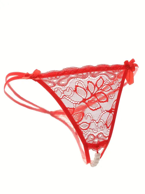 Floral Lace Mesh Thongs, Low Waist Cut Out Open Crotch Sheer Panties, Women's Sexy Lingerie & Underwear