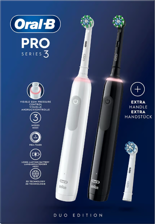 Oral-B Pro 3 Duopack, 2 Electric Toothbrushes, 3 Heads
