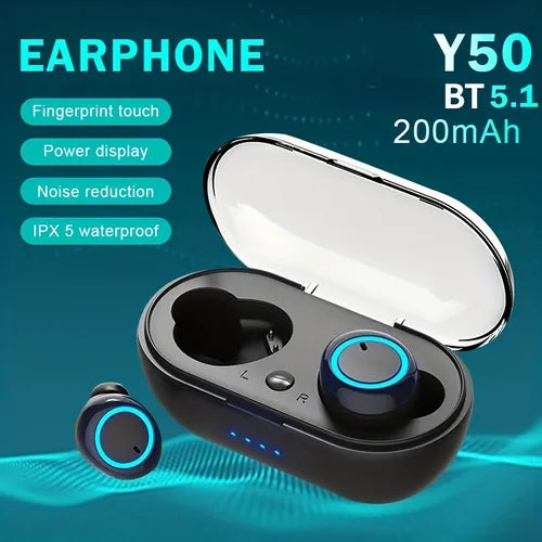 Y50 BT Earphone Outdoor Sports Wireless Headset 5.1 With Charging Bin Power Display Touch Control Headphone Earbuds