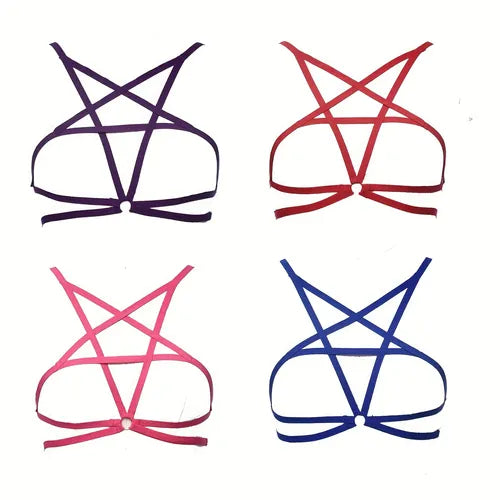 4pcs Pentagram Bondage Belts, Criss Cross Cage Erotic Bra Harness, Women's Lingerie & Underwear Accessories