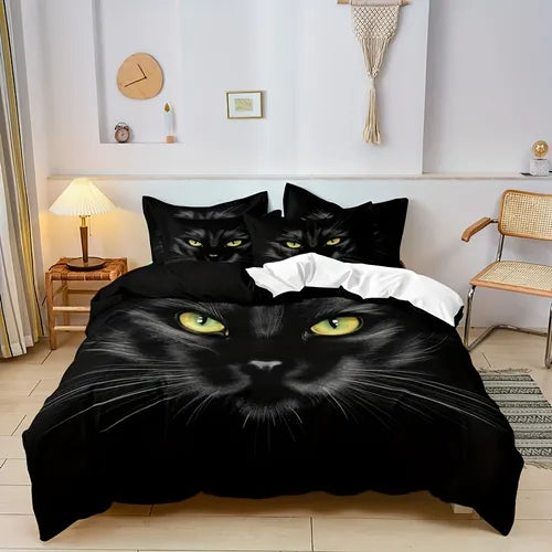 3pcs Duvet Cover Set, Black Cat Print Bedding Set, Soft Comfortable Duvet Cover, For Bedroom, Guest Room (1*Duvet Cover + 2*Pillowcase, Without Core)