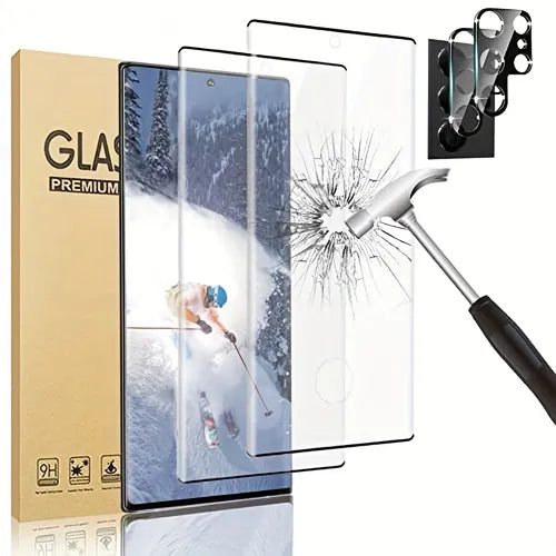 2pcs Tempered Glass Screen Protector Protective Film, Fingerprint Unlock Glass And Back Camera Glass 9D For Samsung Galaxy S22 Ultra 6.8 Inches