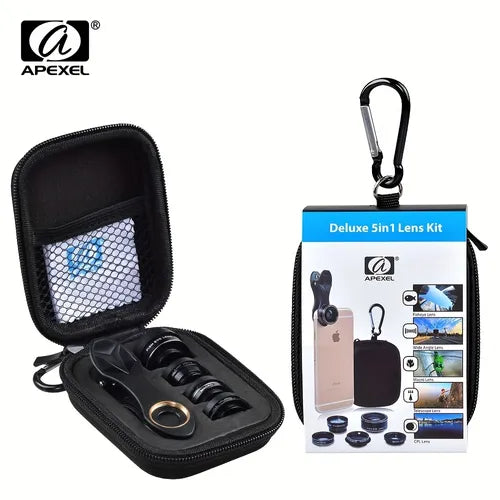 APEXEL 12.7 Cm 1 HD Camera Lens Kit Fisheye Lens+0.63x Wide Angle+15x Macro Lens+2X Telephoto Lens+CPL Lens For IPhone Samsung Gift For Birthday/Easter/Boy/Girlfriends
