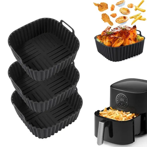 1pc Square Silicone Air Fryer Liners, 8 Inch For 4 To 7 QT Reusable Air Fryer Pot, Air Fryer Inserts For Oven Microwave Accessories