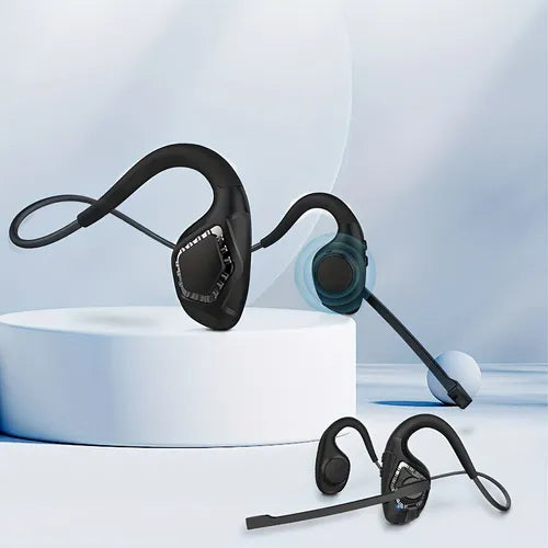 Open Ear Air Conduction Wireless Stereo Headphones With Noise-Canceling Boom Microphone, Lightweight Headset, Wireless Earphones For Cell Phone Laptop PC Trucker Office Home Sports, 8 Hours Playtime