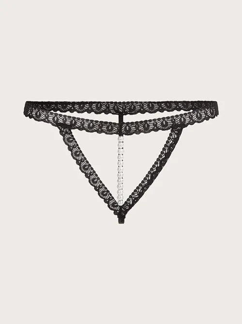 人造珍珠蕾丝内裤,透明性感薄空心内裤,女式性感内衣和内衣