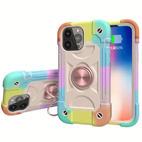 兼容 iPhone 13 Pro 保护壳 6.1 英寸,内置 360° 旋转环支架,军用级防摔保护全身坚固耐用保护壳 3 合 1 保护套(彩虹粉色)