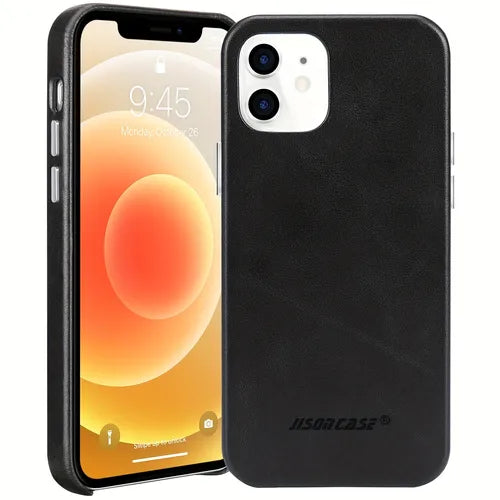 适合 Iphone 12/12 Pro (6.1) 油蜡皮革金属按钮单底手机壳) 支持无线充电
