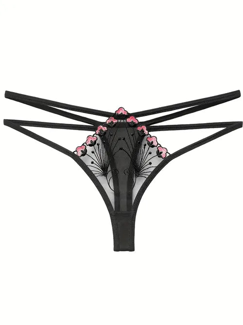 刺绣网眼丁字裤,性感低腰镂空透明内裤,女式性感内衣和内衣