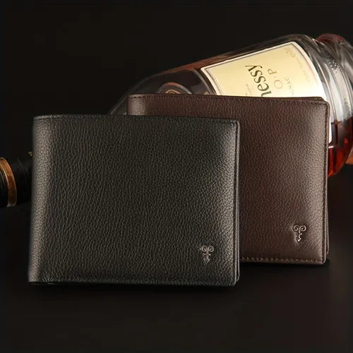 Men's Genuine Leather Short Wallet With Interlayer Zipper Coin Purse Multiple Card Slots Purse Large Capacity Card Cash Holder, Great Gift For Men