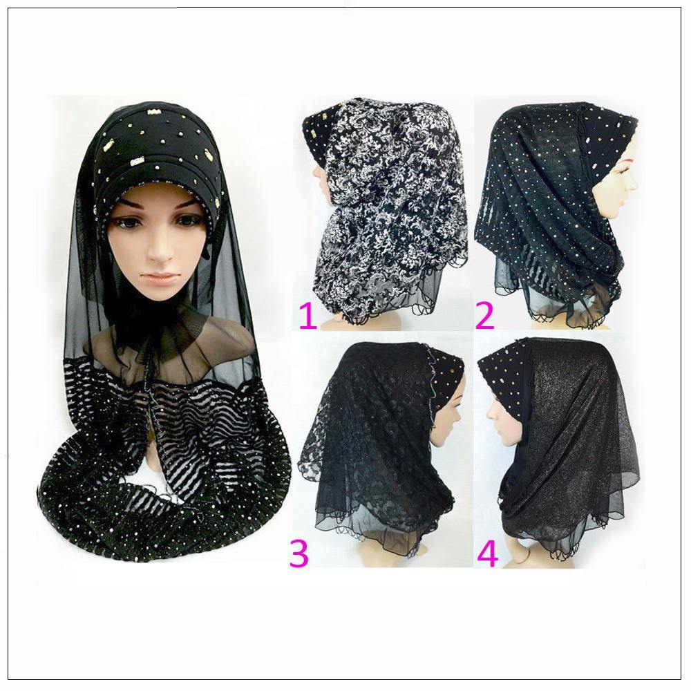New Lace NET Yarn RhineStone Summer Hijab Islamic Cap Headwear Scarf Shawls - Arabian Shopping Zone