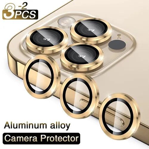 Golden Aluminum Alloy 9H Tempered Glass Glitter Shiny Camera Lens Protector For Apple IPhone 14 13 Mini Plus Pro Max