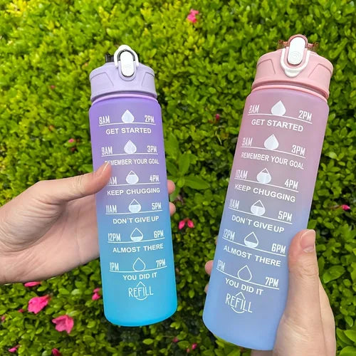 1 件,带吸管的水瓶,大容量励志时间标记水瓶,可重复使用的塑料防漏耐用水壶,适合健身房、工作、旅行和户外运动,32 盎司/900 毫升