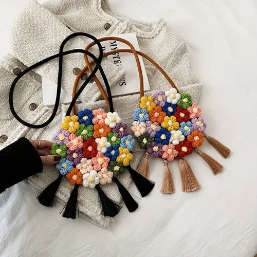 1 Pc Yoduorisng Women's Handwoven Crossbody Handbag Small Summer Beach Shoulder Handbag Crochet Cute Flower Purse Bag