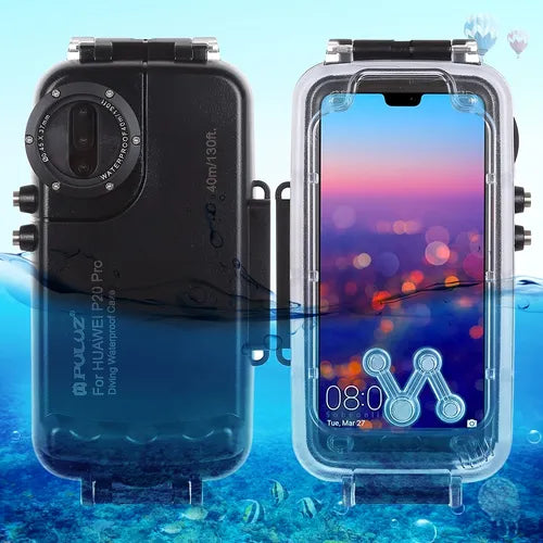 PULUZ لهاتف Huawei P20 PRO 40m/130ft حافظة غوص مقاومة للماء لهاتف Huawei P20 Pro، غطاء مبيت لالتقاط الصور والفيديو تحت الماء