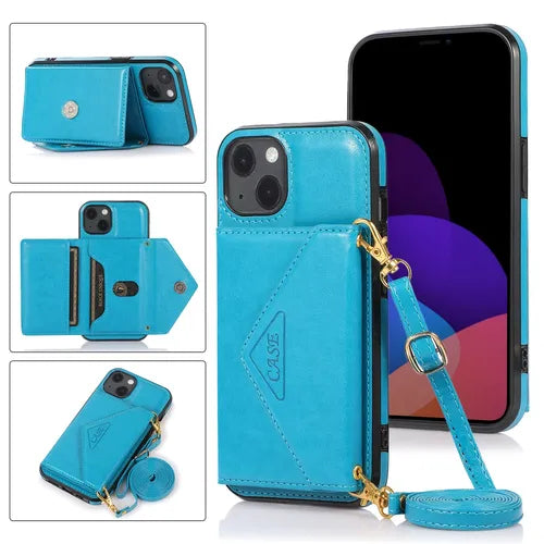 Blue Business Phone Case Suitable For IPhone 14 Pro Max 14 Plus XS MAX, Multi-function Card Hanging Cord Protective Case, Gift For Birthday, Girlfriend, Boyfriend, Friend Or Yourself