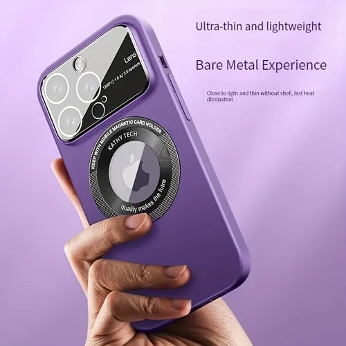 1pc Magnetic Wireless Charging Phone Case Large Window Glass Anti-Lens Dust For IPhone 14 13 12 11 Pro MAX Plus Hard Case Matte Touch (White Purple Black Orange)