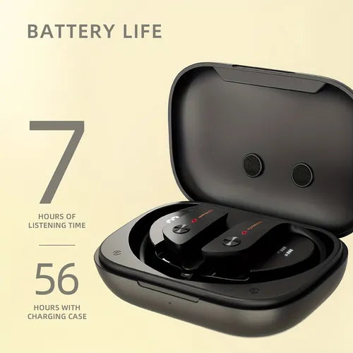 HAPPYAUDIO S7.62 厘米入耳式运动耳塞,带耳挂,BT5.3 无线耳机,IPX6 防水降噪耳塞,带麦克风,深沉低音,7 小时播放时间,无线充电