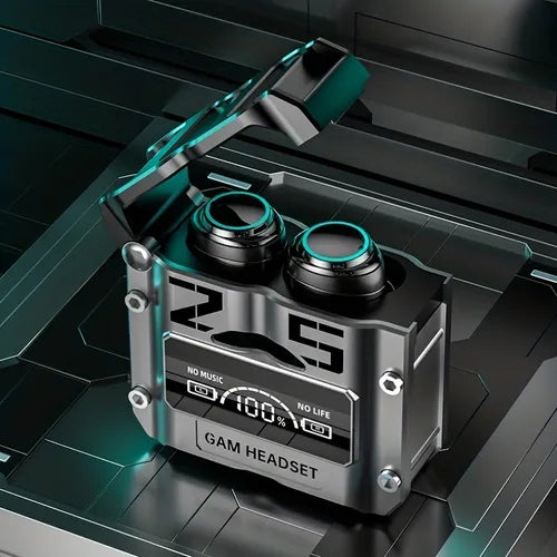 M25 无线耳塞,蒸汽朋克 TWS BT5.2 耳塞,带 LED 电池显示,IPX5 防水入耳式耳机,适合游戏、会议和运动。 800mAh 充电器盒(50mAh*2 耳塞)支持 5 小时单人游戏,男士女士生日礼物