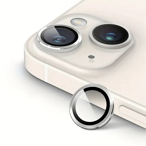 适用于 iPhone 14/iPhone 14 Plus 相机镜头保护膜,高清钢化金属玻璃相机屏幕保护膜配件,银色