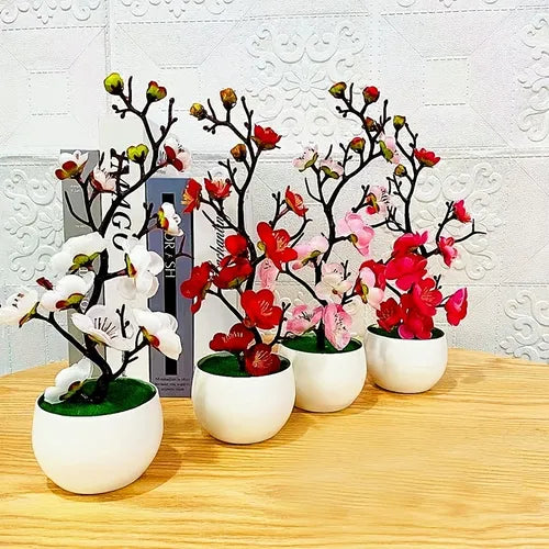 1 件仿真盆栽、假花、盆景、仿真腊肠犬树枝、盆景、仿真梅花、人造花、仿真花、装饰