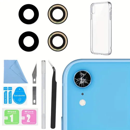 2pcs Back Camera Lens Glass Replacement For IPhone XR 15.49 Cm With Pre-Installed Adhesive, Rear Camera Lens Glass Replacement + 1*Phone Cases+ Repair Tool Set