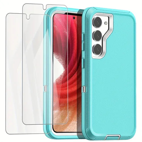 绿色 Galaxy S23+ 手机壳带屏幕保护膜,重型防摔保护全身坚固防震/防尘 3 层军用防护坚固耐用手机保护套适用于三星 Galaxy S23+