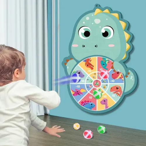 套装含 6 个粘球和一个挂钩儿童粘球飞镖目标板卡通动物目标游戏(狐狸、大象、恐龙)户外运动室内布质玩具教育棋盘游戏