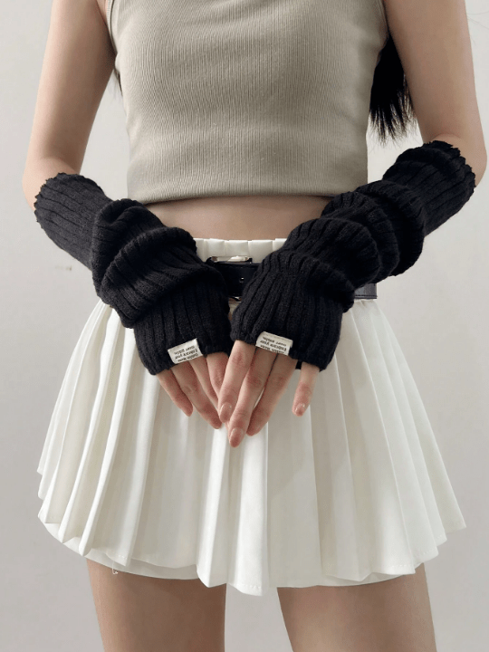 1 Pair Arm Warmers With Fabric Label Decor For Women, Ideal For Everyday, Dating, Home And Outdoor Use With Punk Rock And Y2k Element - Lolli World Marketplace