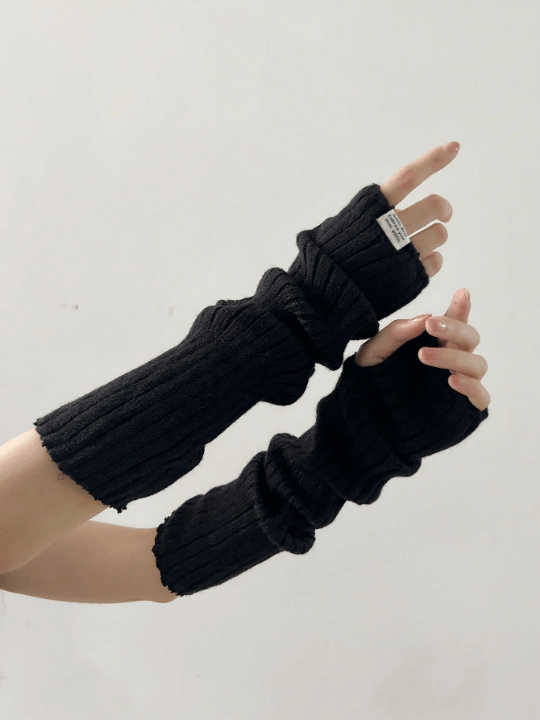 1 Pair Arm Warmers With Fabric Label Decor For Women, Ideal For Everyday, Dating, Home And Outdoor Use With Punk Rock And Y2k Element - Lolli World Marketplace