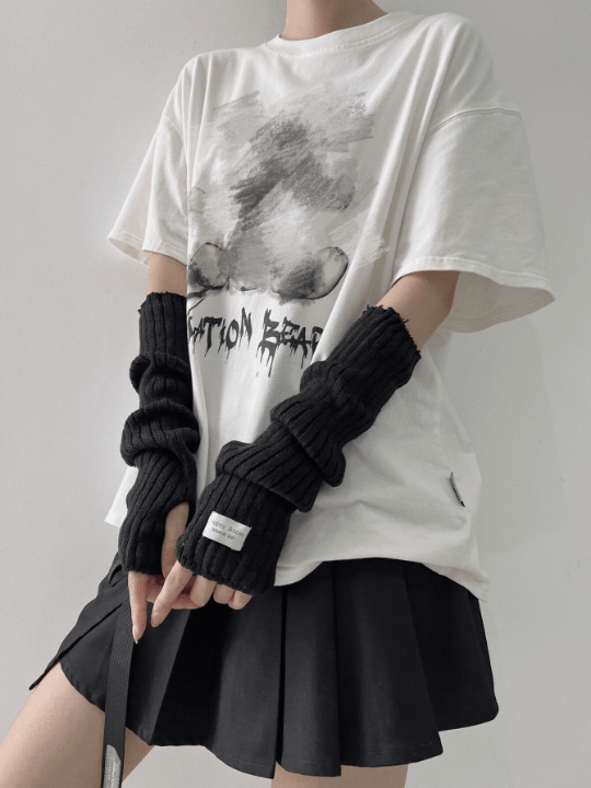 1 Pair Arm Warmers With Fabric Label Decor For Women, Ideal For Everyday, Dating, Home And Outdoor Use With Punk Rock And Y2k Element - Lolli World Marketplace