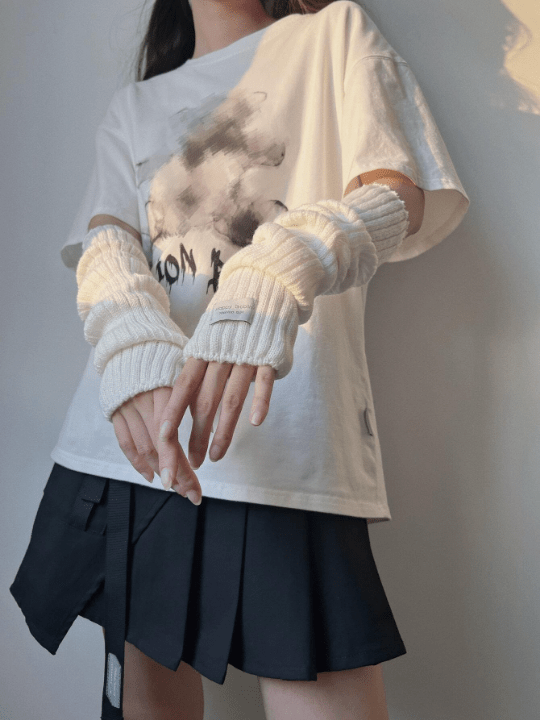 1 Pair Arm Warmers With Fabric Label Decor For Women, Ideal For Everyday, Dating, Home And Outdoor Use With Punk Rock And Y2k Element - Lolli World Marketplace