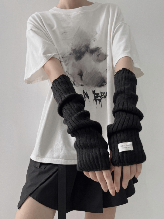 1 Pair Arm Warmers With Fabric Label Decor For Women, Ideal For Everyday, Dating, Home And Outdoor Use With Punk Rock And Y2k Element - Lolli World Marketplace