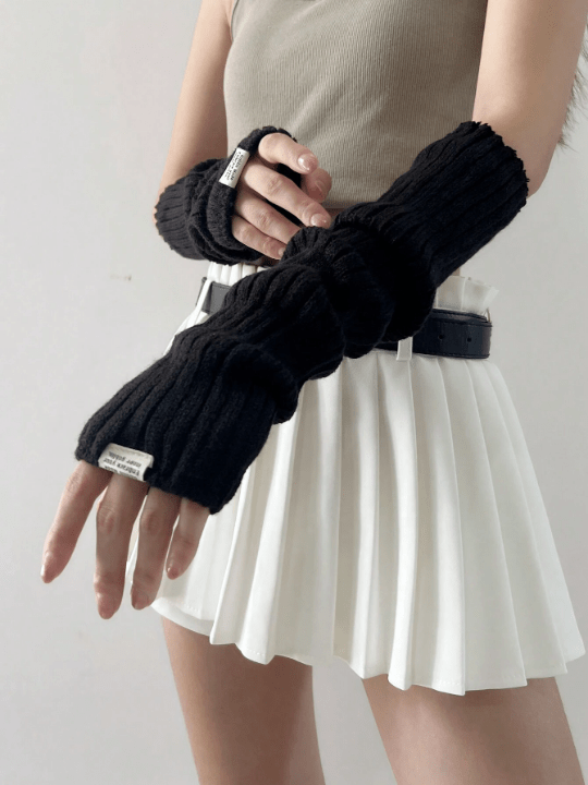 1 Pair Arm Warmers With Fabric Label Decor For Women, Ideal For Everyday, Dating, Home And Outdoor Use With Punk Rock And Y2k Element - Lolli World Marketplace