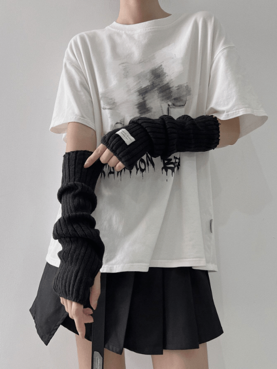 1 Pair Arm Warmers With Fabric Label Decor For Women, Ideal For Everyday, Dating, Home And Outdoor Use With Punk Rock And Y2k Element - Lolli World Marketplace