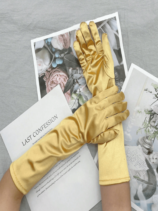 1 Pair Gold Women's Shiny Satin Sexy Evening Party Performance Gloves - Lolli World Marketplace
