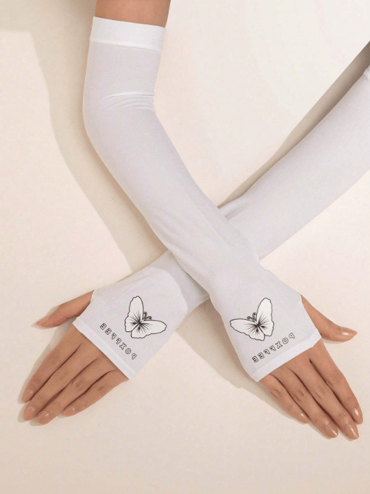 1 Pair Luminous Butterfly Patterned Ice Silk Long Gloves Suitable For Daily Wear - Lolli World Marketplace