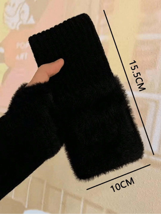 1 Pair Mink Fleece Soft Winter Half Finger Gloves Women Warm Luxury Solid White Plush Knitted Fingerless Gloves Wrist Mittens Writting - Lolli World Marketplace