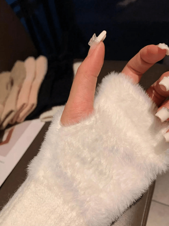 1 Pair Mink Fleece Soft Winter Half Finger Gloves Women Warm Luxury Solid White Plush Knitted Fingerless Gloves Wrist Mittens Writting - Lolli World Marketplace