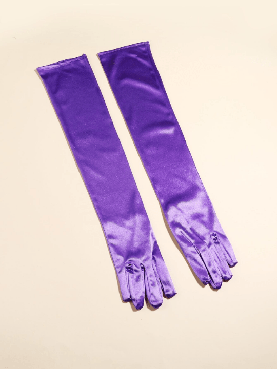 1 Pair Of Women's Purple Elbow Length Satin Gloves, Suitable For Daily Dance Party And Stage Performance - Lolli World Marketplace