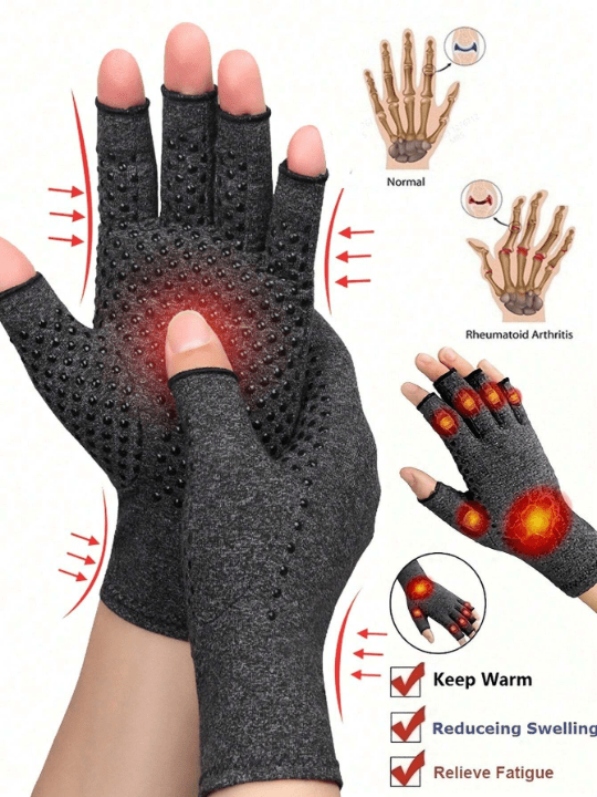 1 Pair Unisex Arthritis Gloves Grey Fingerless Gloves Warm Elastic Knit Gloves For Women & Men - Lolli World Marketplace