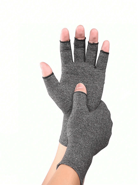 1 Pair Unisex Arthritis Gloves Grey Fingerless Gloves Warm Elastic Knit Gloves For Women & Men - Lolli World Marketplace