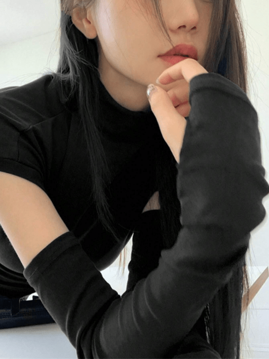 1 Pair Women Solid Black Arm Sleeves For Daily Decoration - Lolli World Marketplace